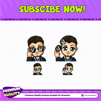 Chibi Boy With Sunglasses By Hachiko__art design discord emotes facebook emotes illustration loyalty badges sub badges sub emotes twitch emotes youtube emotes