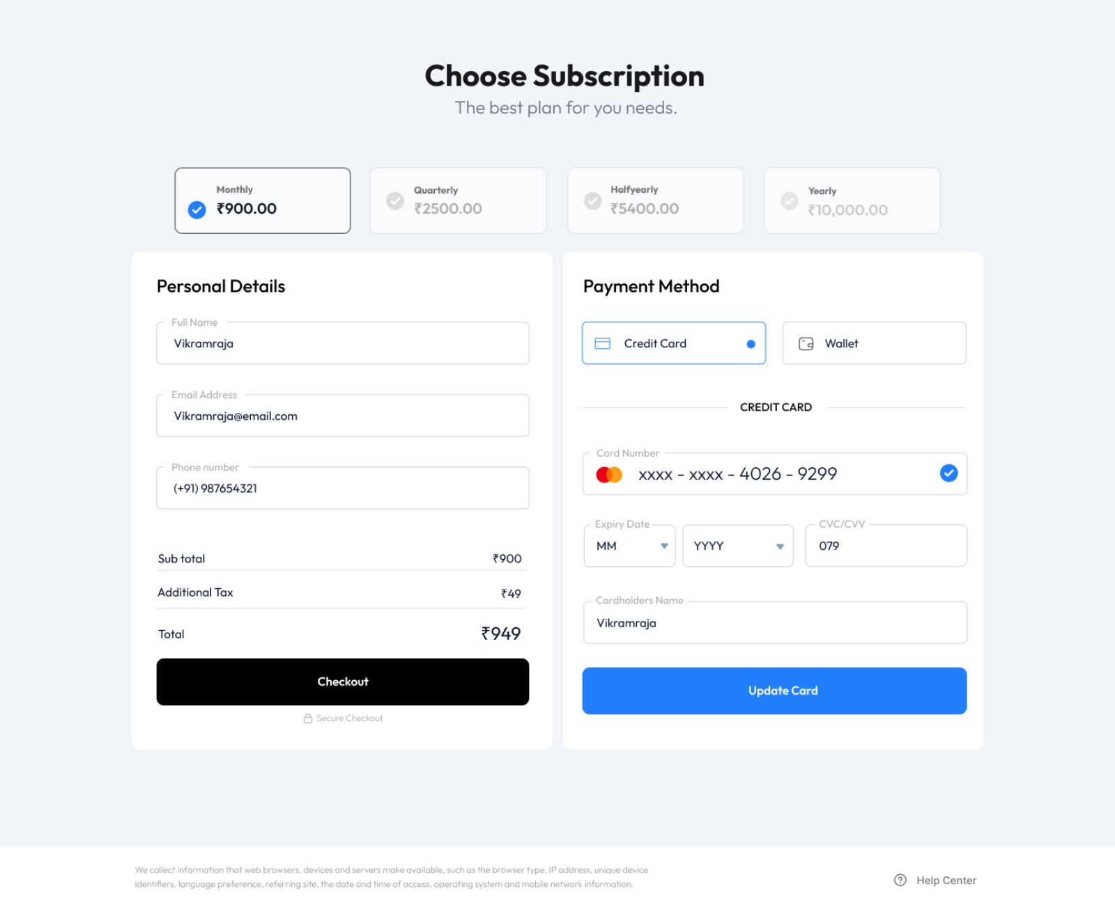 Subscription Page & Checkout card checkout dashboard design figma graphic design illustration payment subscription ui wallet