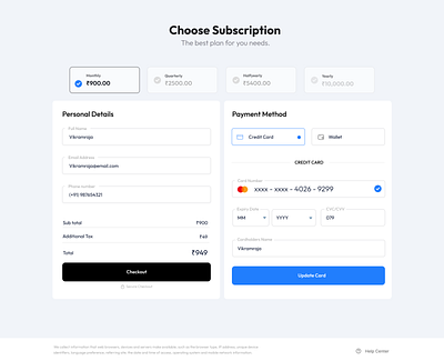 Subscription Page & Checkout card checkout dashboard design figma graphic design illustration payment subscription ui wallet