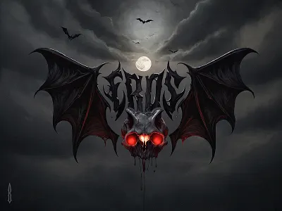 Eros - logo ai art bat bat skull black metal font black metal logo dark lettering death metal logo dracula eros gothic gothic font gothic logo lettering lettering art logotype modern typography vampire wings