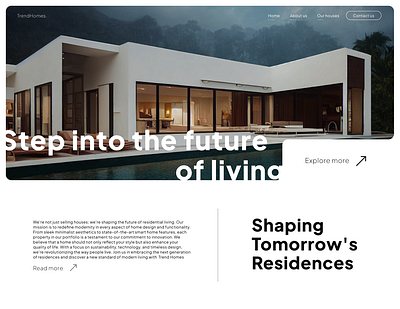 TrendHomes - Real Estate Landing page figma graphic design hero houses landing page living minimalistic template ui webdesign website