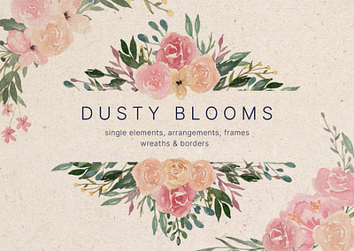 Dusty Blooms Watercolor Design Elements flowers flowers png frame graphics graphics png pattern png download spring