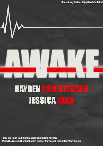 Awake (2007) movie poster black design figma graphic design graphic designer illustrator jessica alba movie poster poster red thriller typography
