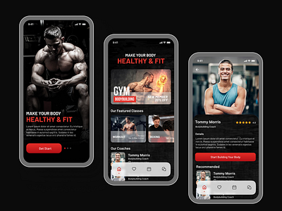 Fitness & Gym Mobile App UI Design app athleticinterface bodybuildingdesign branding exercisedesign fitnessappui fitnessdesign fitnessux fittech graphic design gymdashboard gyminterface gymui healthandfitness healthylivingui logo traininginterface ui uiuxdesign ux