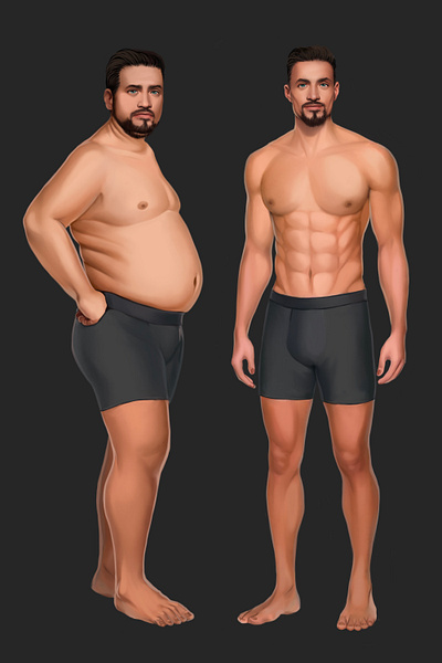 Before & After illustration for fitness product before after fitness illustartion