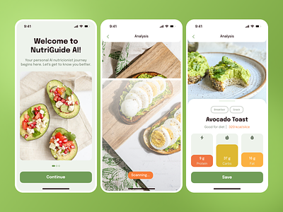 AI Diet planning mobile app | Nutrition tracker app ai artificial intelligence calorie counter calories tracker camera carbs diet planning app fitness app food app healthy minimalism mobile mobile application nutrition nutrition app proteins scanner suggestion ui design wellness