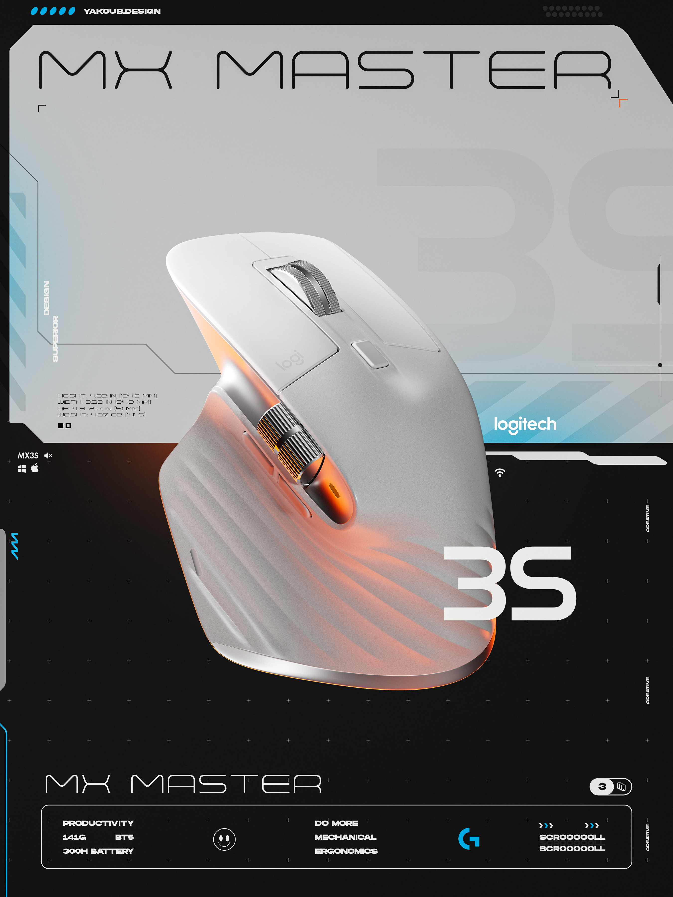 Poster Design | MX MASTER 3S 3d cinema4d fui futuristic graphic design photoshop poster design product design rendering ui