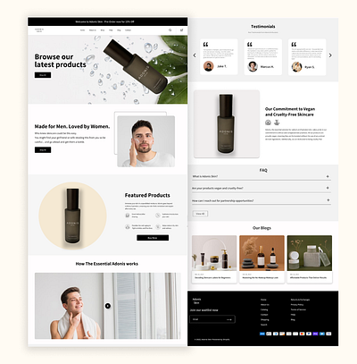 Addonis Product Website beauty products landing page product page ui uiux website desing