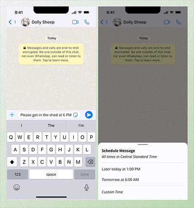 Whats App - Long Press on Send to Schedule A Message app design ui