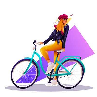 Bicycle girl fashion illustration vector
