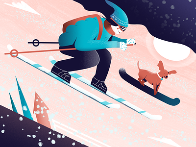 Skiing Adventure adobe illustrator adobe photoshop character design grain texture illustration skiing snow snowboard vector illustration winter illustration winter sports