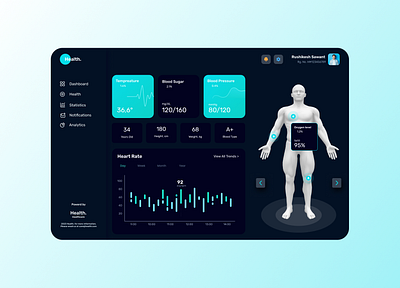 health Dashboard graphic design health health app health dark app health dark mode app health dark theme health dashboard health dashboard design health design health web app health web application healthcare dark theme healthcare night app ui ux