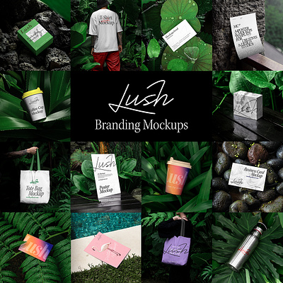 🍃 NEW! Lush Branding Mockups branding business cards design download foliage free freebie graphic design green jungle logo mockup mockup cloud mockupcloud nature plants poster tote bag tropical tshirt