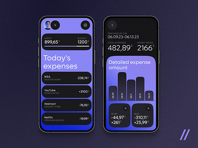 Spending Management Mobile IOS App animation app interaction balance branding dashboard design finance fintech graphic design illustration ios management mobile app online spending track typography ui ux vector