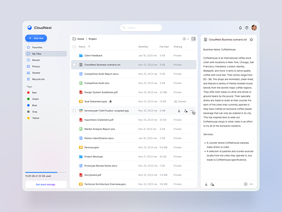 CloudNest - Cloud storage service cloud cloud app cloud storage drive dropbox file file management file sharing files google drive management saas ui ux web app web app design