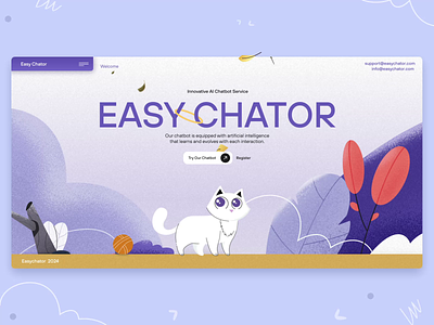 EasyChator Landing Page ai ai bot animation artificial intelligence assistant bot character chat chat application chat web application chatbot illustration landing page loader online chat real time support saas startup widget