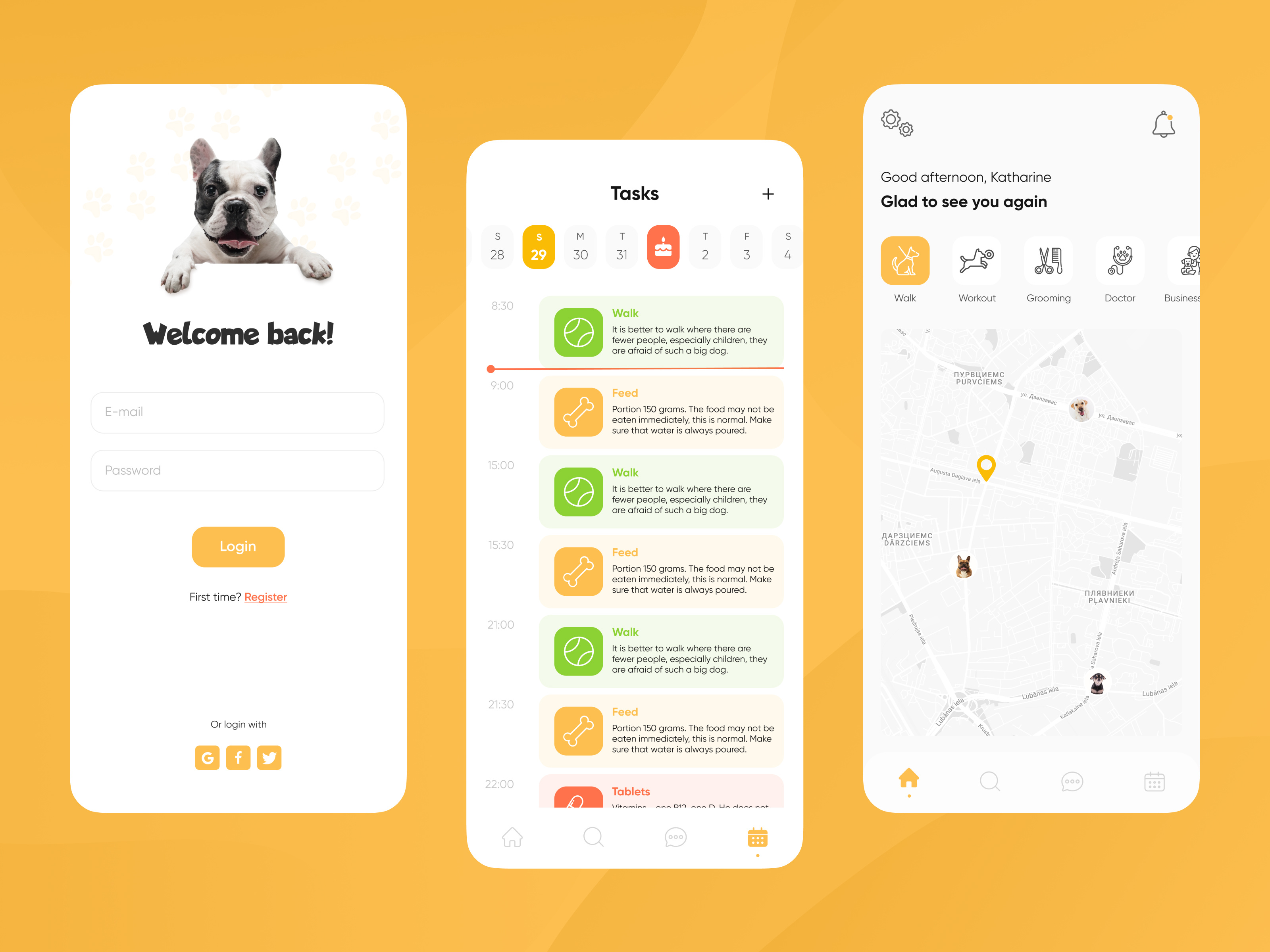 Pet sitter mobile app app cat design dog friendly login mobile pet phone red sitter ui ux yellow