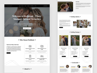Wedshoot full landing page agency bride clean design elegant events gallery invitation landing page marriage photography website planner studio ui ux website wedding wedding agency wedding photography wedding website