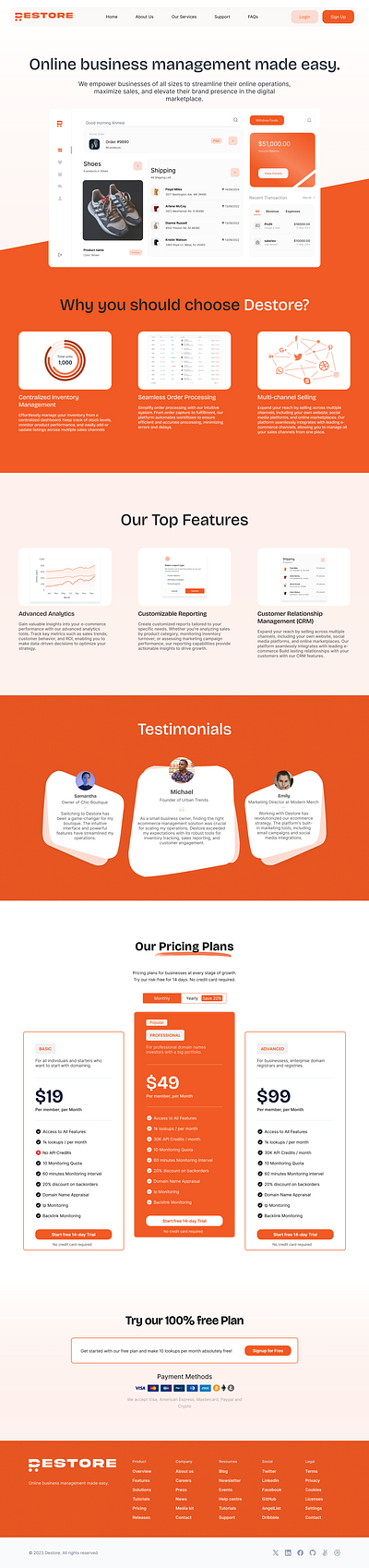 Landing page for E-Commerce Management. landingpage motion graphics ui