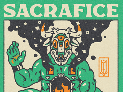 Moloch bull character design demon design fire green illustration occult poster typography