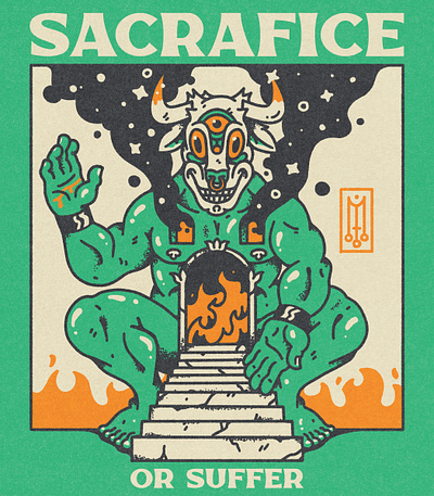 Moloch bull character design demon design fire green illustration occult poster typography