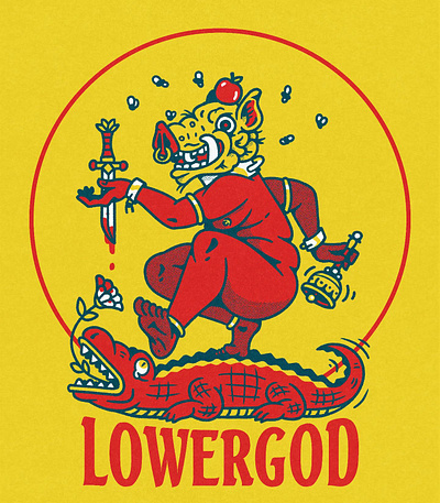 LowerGod alligator boar character design design illustration poster red yellow