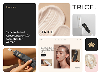 TRICE. Skincare Branding. 2024 beauty bento branding clean gold graphic design logo mask mask design package package design packaging pastel skin skincare trend