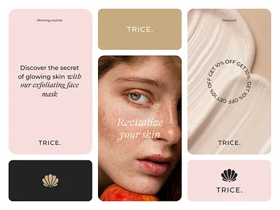 TRICE. Skincare branding. 2024 beauty brandbook branding instagram logo logotype mask package packaging pastel skin skincare trend