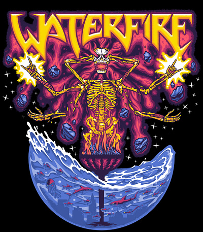 WaterFire branding character design cosmic design heavy metal illustration providence skeleton t shirt t shirt design