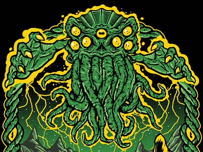Cult of Bad Taste album character design cthulhu design green heavy metal horror illustration metal scary t shirt t shirt design yellow