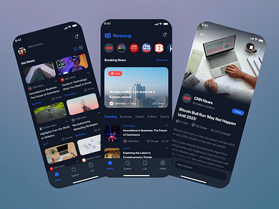 A Sleek News App Design (Dark Mode) 3d animation branding graphic design logo motion graphics ui