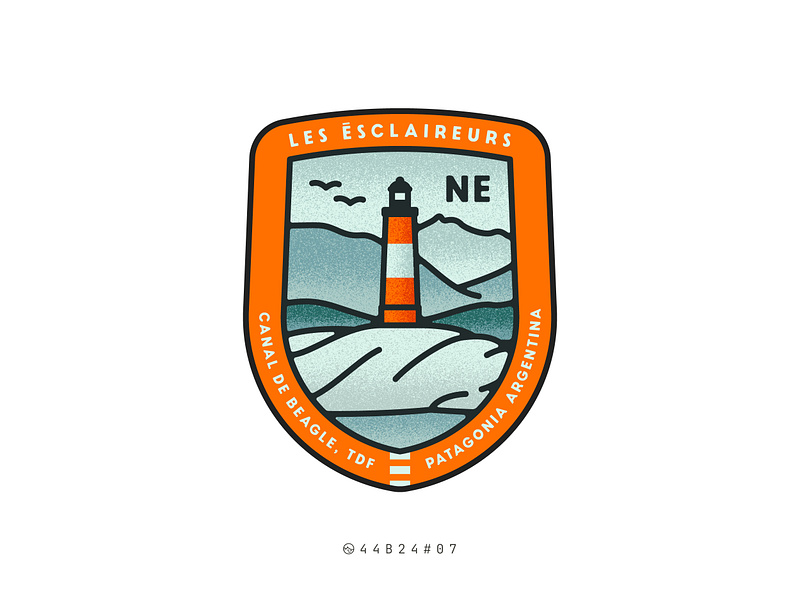 44B24#7 adventure argentina badge boat design enamel pin end of the world faro grain illustration lighthouse patagonia retro ship simple sticker stroke travel ushuaia vintage