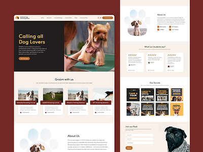 Pet Grooming Course Website brown theme pet pet courses website pet grooming pet website design ui ux website design