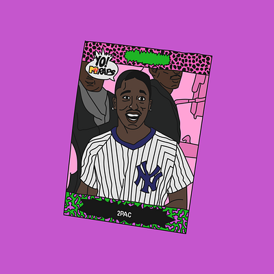Yo! 2pac baseball card illustration mtv pink purple raps trading card tupac yankees yo yomtvraps
