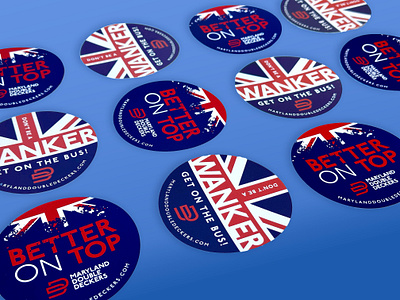 Maryland Double Deckers Stickers branding british bus decker deckers double experience flag humor logo london maryland modern navy on red sticker stickers top wanker