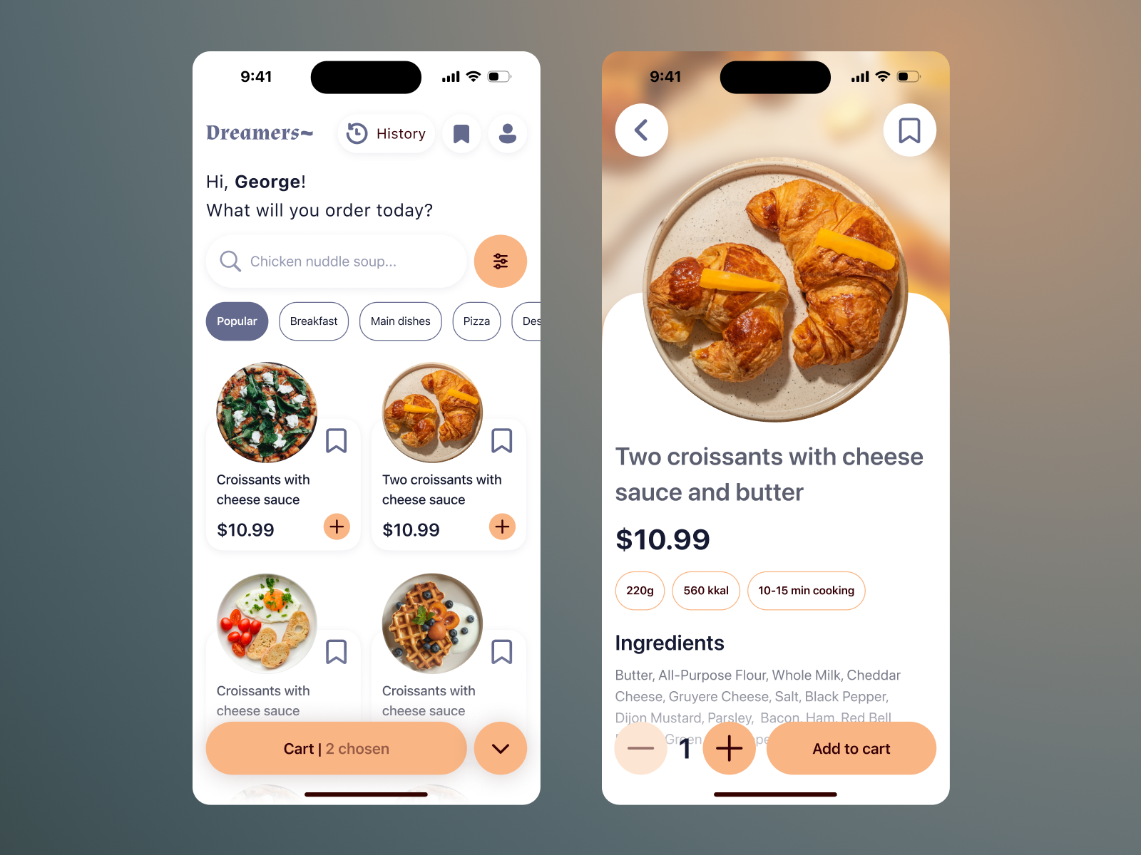 Dreamers – restaurant food delivery app by Anastasiia Kupchak on Dribbble