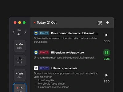 Jira Time Tracker - App Design app jira macos pause play time tracking ui worklogs