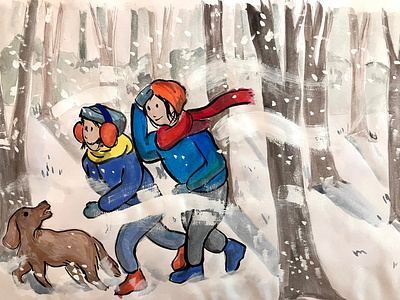 Wintry Scene-Gouache on paper childrens gouache illustration kidlit traditional medium