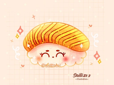 Sushi Nigiri salmon by sailizv.v adorable adorable lovely artwork concept creative cute art design digitalart illustration