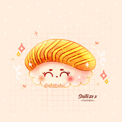 Sushi Nigiri salmon by sailizv.v adorable adorable lovely artwork concept creative cute art design digitalart illustration