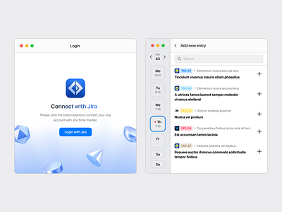 Jira Time Tracker - Design variants app jira macos menubar statusbar time tracker windows worklog