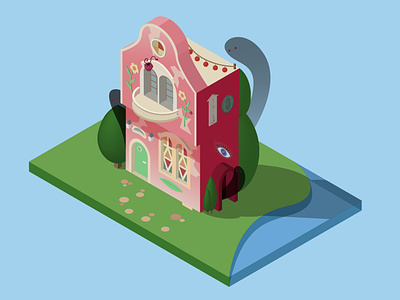 Isometric illustration ai building isometric miyazaki spirited away vector