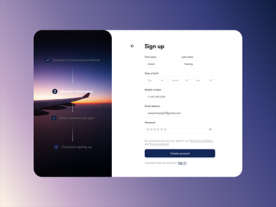 Daily ui. 001 Sign up airline dailyui ui ui design uidesign user interface uxui webdesign