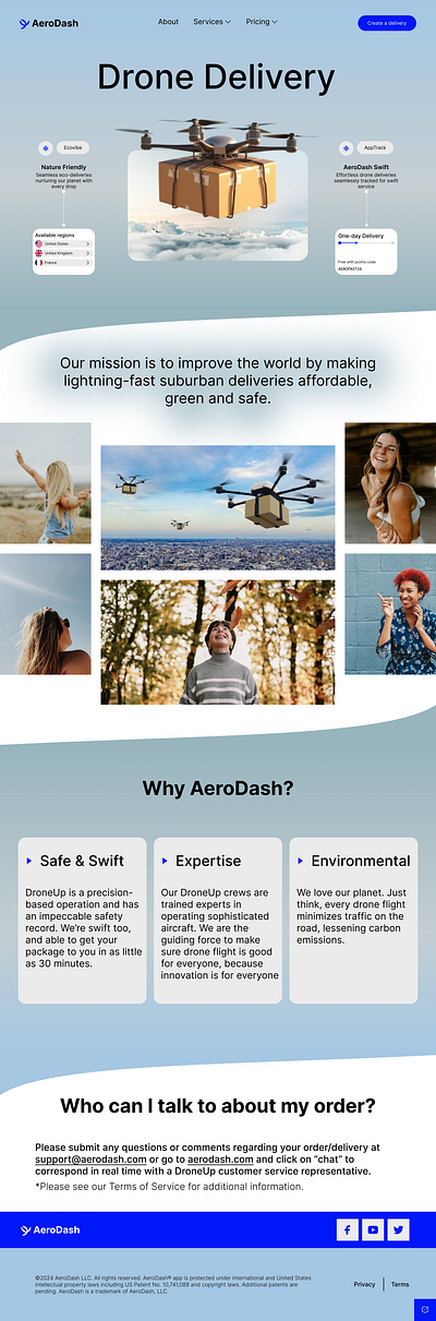 AeroDash-Drone delivery branding drone figma inspiration mockup uiux web design website design