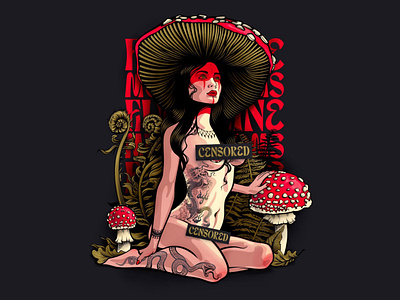 Mushroom-themed digital art fungi girl graphic design illustration mushroom poster tshirt