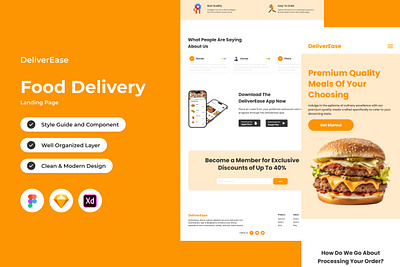 DeliverEase - Food Delivery Landing Page V1 delivery direction drive efficient fast landing location map menu page responsive screen site user website