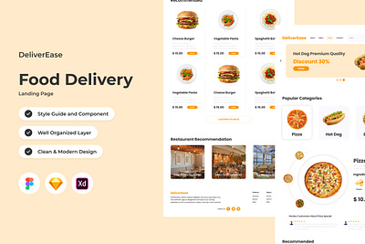 DeliverEase - Food Delivery Landing Page V2 delivery direction drive efficient fast landing location map menu page responsive screen site user website