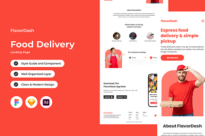 FlavorDash - Food Delivery Landing Page V1 delivery direction drive efficient fast landing location map menu page responsive screen site user website