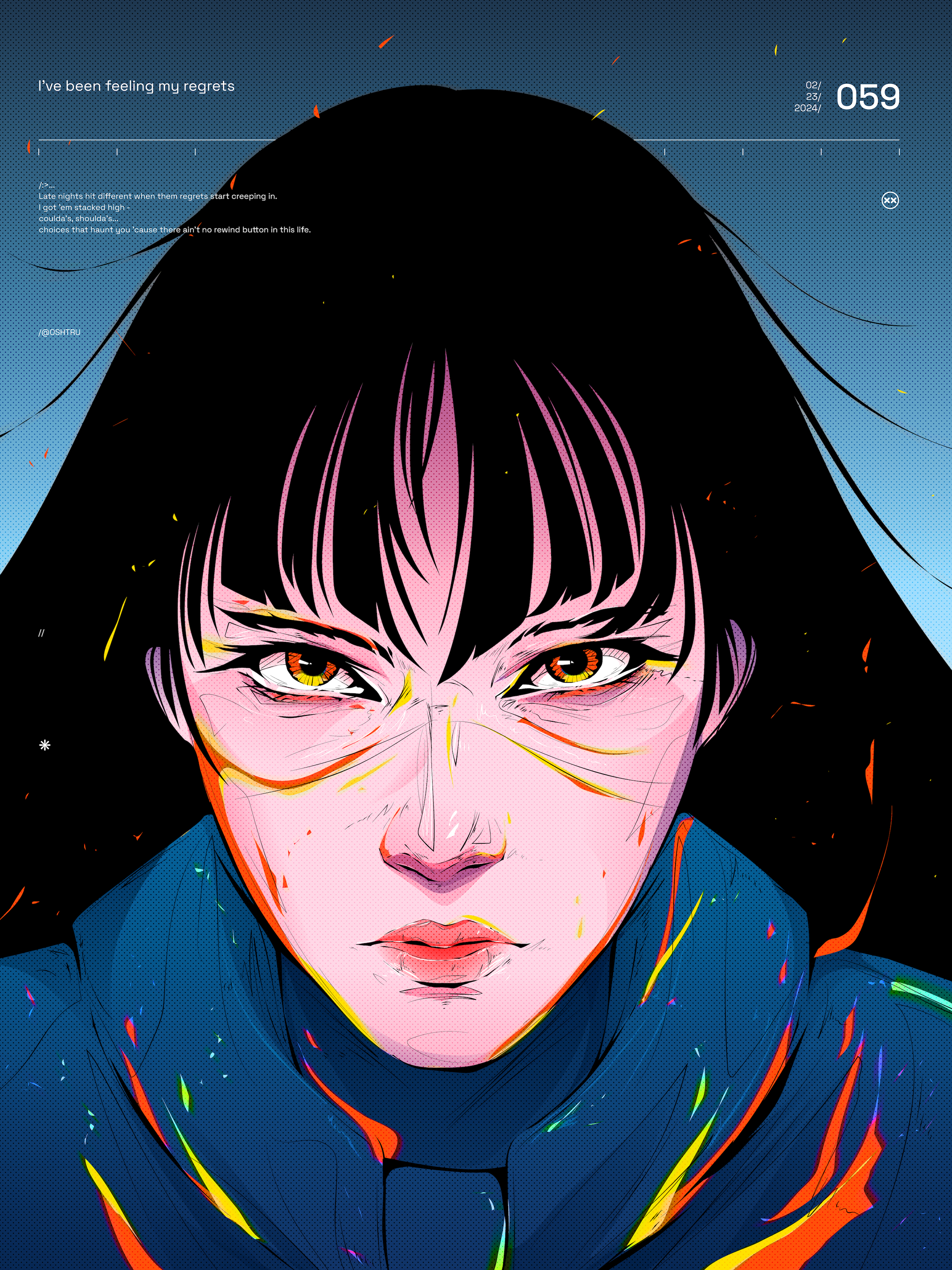 I've Been Feeling My Regrets akira anime cyberpunk design evangelion girl illustration illustrator japanese oshtru portrait typography