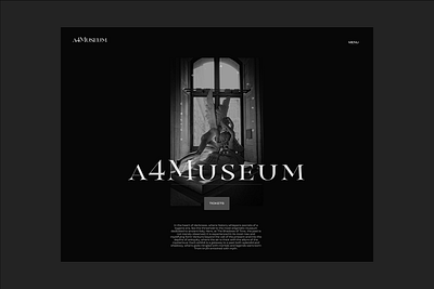 A4Museum Website Design art gallery black and white branding dark mode dark website dramatic figma interface logo design minimal serif typography ui ux web design webflow website